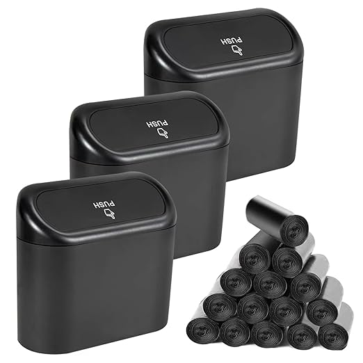 3 Packs Mini Car Trash Can Bin with Lid and 225pcs Trash Bags,Car Garbage Trash Can Storage for Front Back Seat Accessories (3)