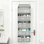 Over The Door Storage Organizer with 5 Extra Large Pockets & Side Mesh Pouches, Hanging Closet Door Organizer for Bedroom, Ba