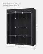 SONGMICS Portable Closet, Wardrobe Closet Organizer with Cover, 3 Hanging Rods and Shelves, 4 Side Pockets, 51.2 x 17.7 x 65.