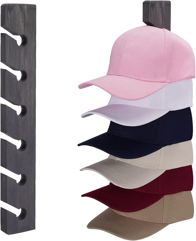 Hat Rack for Wall Baseball Cap Organizer Hanger (2 Pack) Modern Wooden Hat Holder Wall-Mounted Caps Display for Closet Door B
