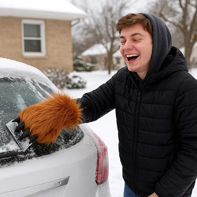 Gears Out Massive Bigfoot Hand Ice Scraper - Bigfoot Gifts - Sasquatch Claw Faux Fur Hand Warmer with Built in Ice Scraper Foam Grip Novelty Winter Snow and Ice Remover for Cars Trucks SUV
