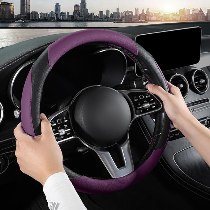 Car Steering Wheel Cover, Microfiber Leather Steering Wheel Cover Universal Fit 14.5-15 inch Anti-Slip Comfortable Breathable