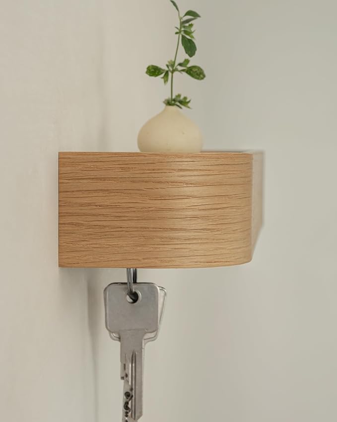 Kazai. Key Holder 'Toke' | Minimalist Key Hook Design from Berlin | Modern Key Holder Wall Mount with Wooden Shelf | Key Rack