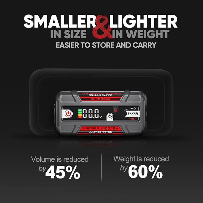 LOKITHOR J400 2000A Portable Jump Starter, 12V Lithium Battery Booster with ConnectMax Tech, Smart Digital Display, Car