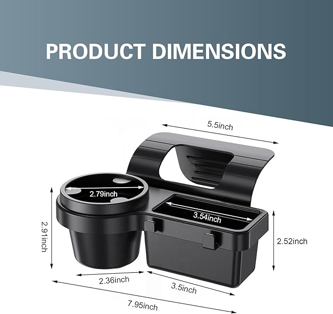 Car Window Storage Organizer, 4-in-1 Car Window Water Cup Holder/Phone Mount, Clip-on Car Door Hanging Box with Hooks, Universal for Most Cars (Black #B)