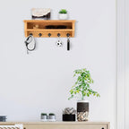 Nekon Key Holder Wall Mount, Wall Organizer Shelf with 5 Key Hooks, Room Decor for Home and Apartment Essentials, Wood