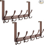 TICONN Over The Door Hooks, 5 Heavy Duty Tri Coat Rack All Metal Coat Hanger for Bathroom Bedroom Dorm (Antique Bronze, 2PK, 