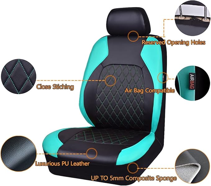 Universal Deluxe Pu Luxury Vinyl Faux Leather Car Seat Covers Two Front 6 Pieces Airbag Compatible Fit for Cars SUV Vehicles 