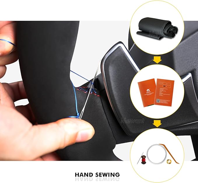 MEWANT Breathable Glossy Carbon Fiber + Black Genuine Leather DIY Car Steering Wheel Cover for Toyota Camry 2018-2019 / Toyota Avalon 2019 / Toyota Corolla 2019-2020 / Toyota RAV4 2019