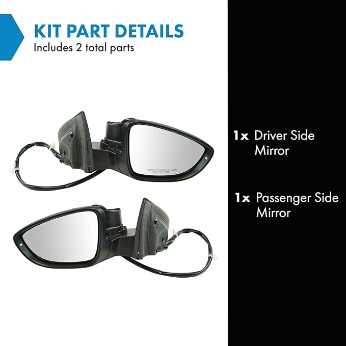 TRQ 2 Piece Driver and Passenger Side Mirror Assembly Set Power Folding Electric Adjustment Heated Memory Gray Compatible wit
