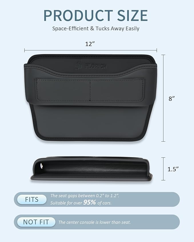 FLORICH Car Seat Gap Filler, Premium Leather Center Console Organizer, Front Seats Gap Filler Organizer and Storages Universal Fit for Car SUV Truck