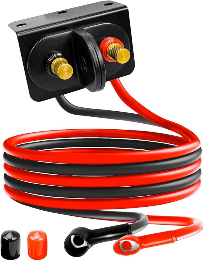 Battery Jump Post Kit, Remote Battery Jumper Terminals with Cable & Mounting Bracket, Heavy Duty Charging Post Battery Terminals Relocation Kit for Car Boat RV Truck UTV ATV Trailer