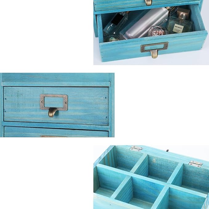 Wooden Storage Box Wooden Desk Organizer with 2 Drawers and 6 Grids Apothecary Drawers Small Wooden Drawers Small Craft Stora