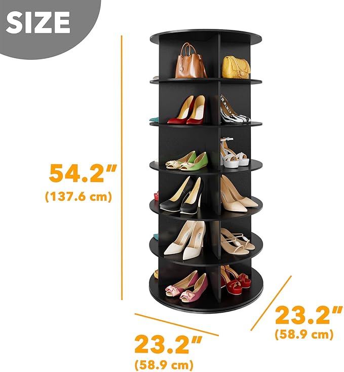 SpaceAid 6 Tier Rotating Shoe Rack Tower, Spinning Shoe Display Lazy Susan, Revolving 360 Shoe Rack Storage Round Carousel, V