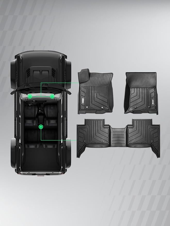 YHTAUTO Floor Mats Fit 2016-2023 Toyota Tacoma (Double Only for Automatic), TPE Floor Liners All-Weather Protection Custom Fit, 1st & 2nd Row, Set of 3 Black
