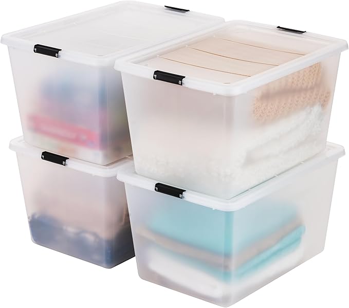 IRIS USA 4-Pack High-Capacity Clip Box with Latching Lids, 55 Quart Storage Bins, Supply Containers for Home, Office & Classr
