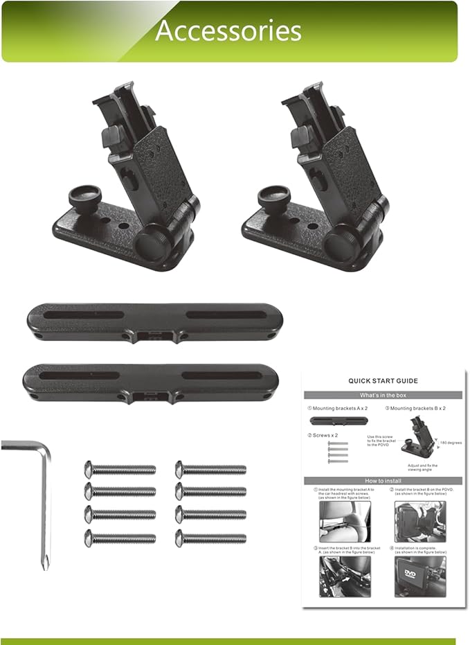 Car Headrest Mount Holders for Dual Screen Portable DVD Player, Seat Headrest Brackets for WONNIE/NAVISKAUTO/Sylvania Portable DVD Player, Car DVD Player Headrest Mounts (2 Sets)