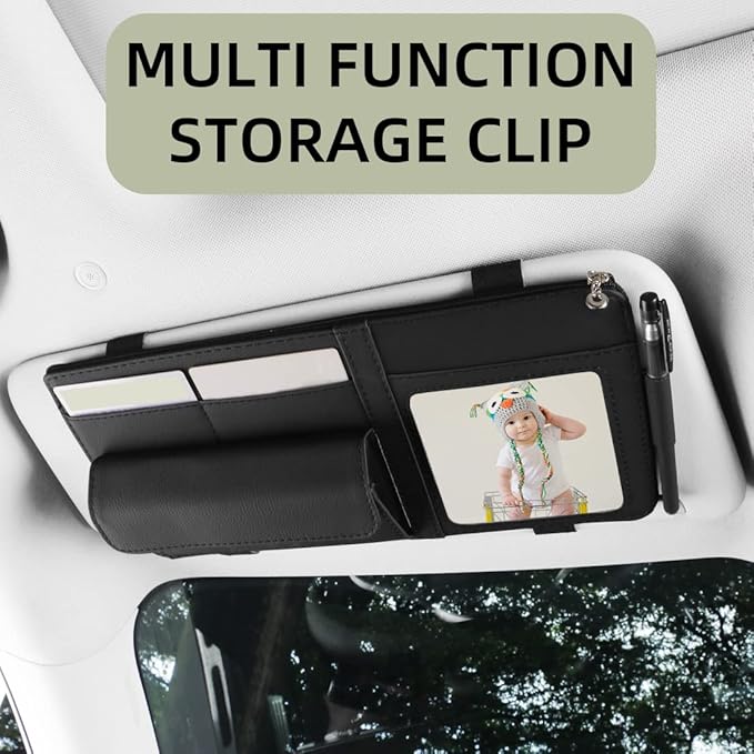 Car Sun Visor Organizer, Visor Storage Pouch Holder with a Picture Frame, Visor Document Holder for Truck, with Sunglasses Clip, Essential Visor Accessories for Driver Auto Owners BLack