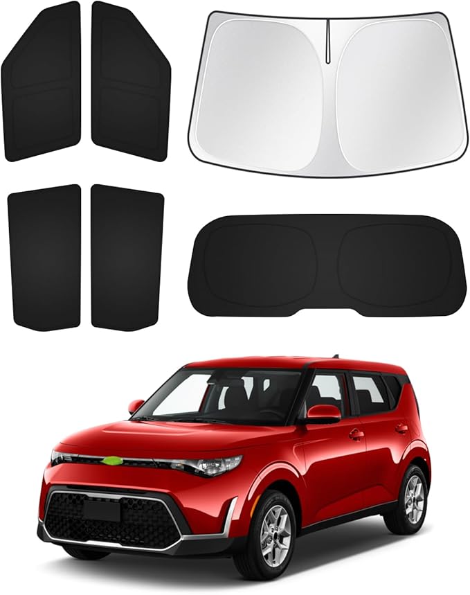 Window Shades for Kia Soul 2020-2025 2026 Accessories Windshield Sun Shade Side Rear Window Covers Sunshade Sun Visor Shield Privacy Protection Keep Vehicle Cool Black 6PCS