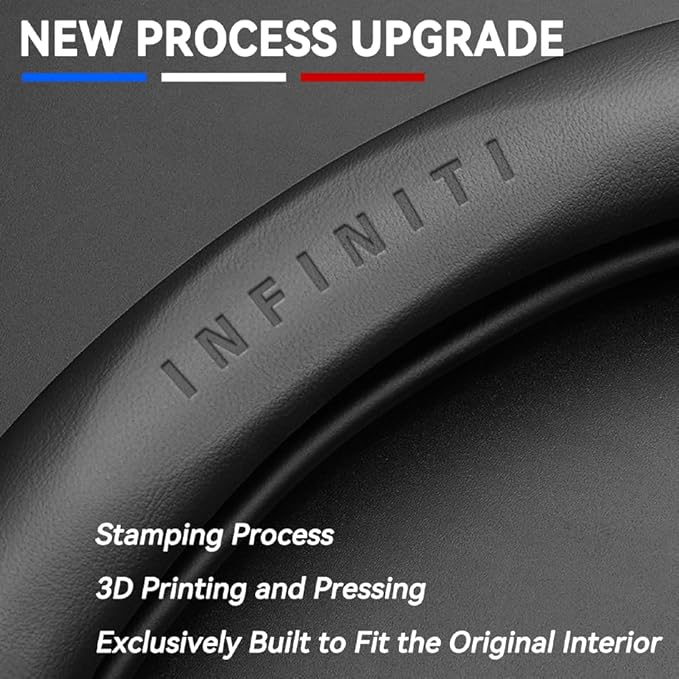 Customized Steering Wheel Cover Compatible with Infiniti, Premium Nappa Leather&Bright Carbon Fiber Texture Steering Wheel Cover, with Coasters and 3-in-1 USB Fast Charging Cable (Black)