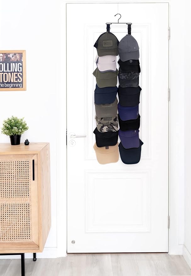 Mkono Closet Storage Rack Baseball Cap Keeper Hanger with 16 Hooks Modern Multifunctional Organizer for Door and Wall Fit Mos