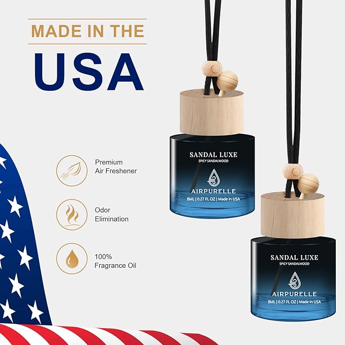 Car Air Freshener Hanging 2 Pack Car Air Fresheners Diffuser - Spicy Sandalwood Fragrance Oil Air Diffuser for Car, 45+ days 