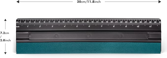 FOSHIO 12 Inch Felt Squeegee for Vinyl Built-in 30CM Ruler 4 Round Corners Universal Card Tint Squeegee with Suede Felt Edge, Window Tint Film Installing Hard Black PP Car Vinyl Wrap Scraper Tool