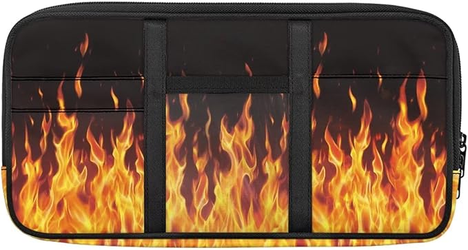 Flames Print Sun Visor Storage Bag Multi-Pocket Auto Visor Storage Bag with Zipper Pockets,Adjustable Straps Auto Interior Accessories Pocket Organizer
