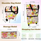 Collapsible Shopping Grocery Bag with Wheels Rolling Tote Bag with Wheels Large Reusable Shopping Bags Foldable Cart(Rich Flower,Large)