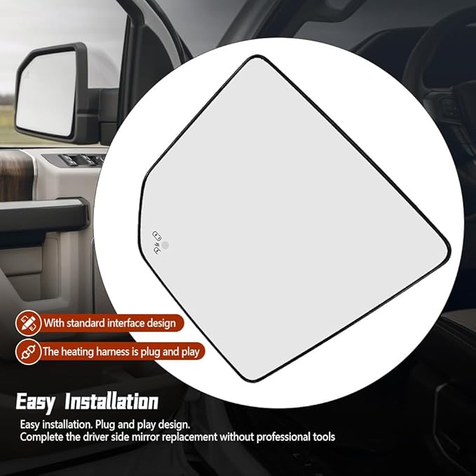 Driver Side Mirror Glass Replacement Compatible with Ford F150 2015-2020, Left Heated Blind Spot Detection Glass Replace # FL3Z-17K707-AH, with Back Plate