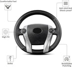 Hand-Stitch Steering Wheel Cover with Microfiber Leather & Carbon Fiber Leather Fit for Toyota Prius V 2012 2015/Prius C 2012 2015 2017/Prius 2010 2012/Prius Plus Prius Plug-in Hybrid 2013