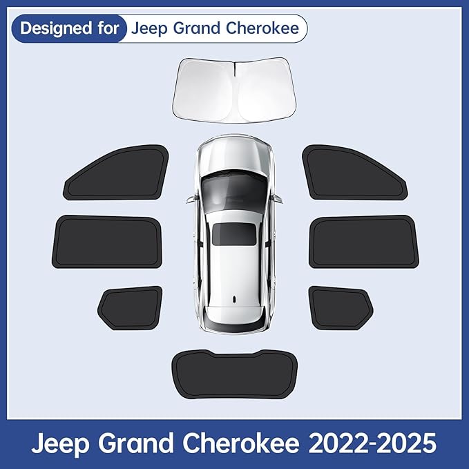 8pcs Car Window Shades for Jeep Grand Cherokee 2022-2025(NOT for Grand Cherokee L&Cherokee), Full Car Window Covers for Privacy, Rear Windshield Side Windows Sunshades to Block UV and Protect Privacy