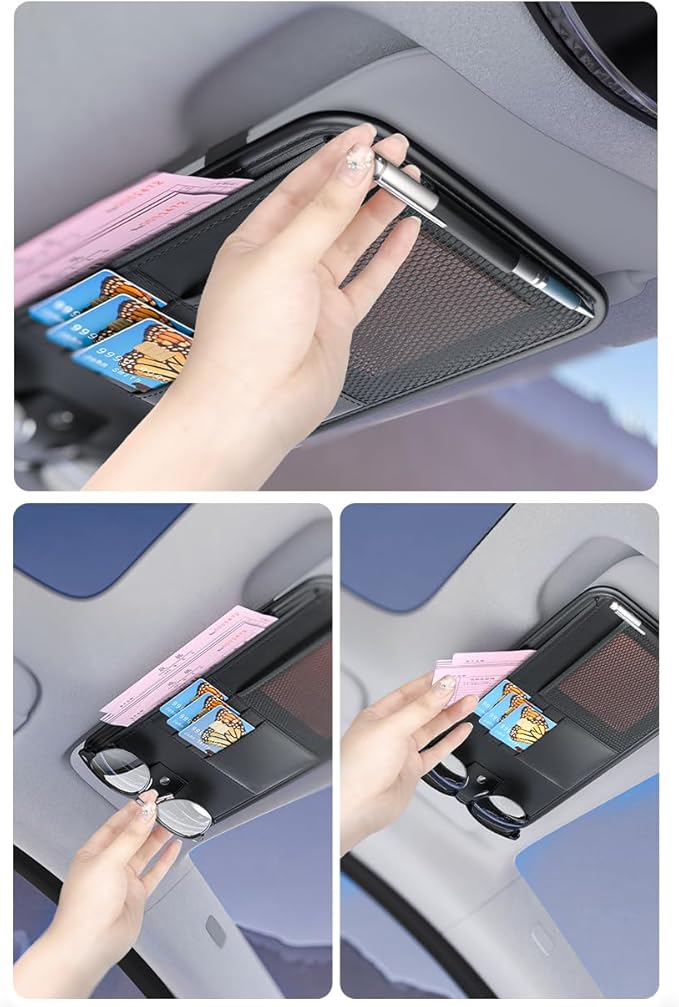 Large Car Visor Organizer Holder for Truck/SUV, Document Storage Pouch Holder with Multi-Pocket Net Zipper for Cards, License, Sunglasses, Pen, Key