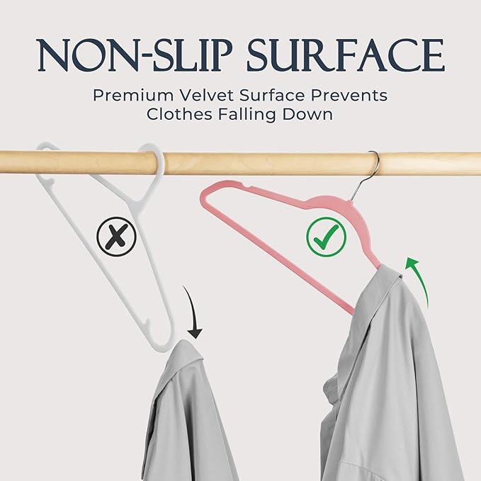 HOUSE DAY Lt Pink Velvet Hangers 20 Pack, Non Slip Clothes Felt Hanger Heavy Duty for Coat, Premium Slim Space Saving Suit Ha