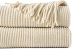 BATTILO HOME Beige Throw Blanket for Couch, Soft Chenille Knit Throws with Tassels for Home Decor, Spring Beige Throws for Co
