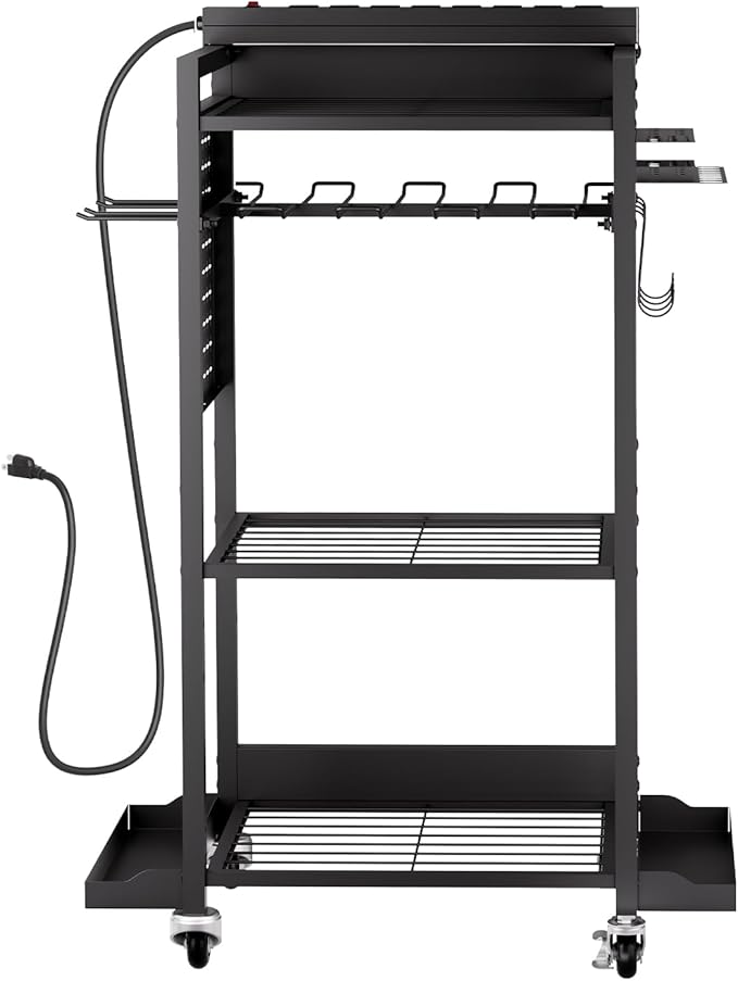 VEVOR 4-Tier Tool Organizer Cart with Charging Station, 8 AC Outlet, Floor Stand Rolling Drill Holder and Tool Battery Storag