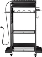 VEVOR 4-Tier Tool Organizer Cart with Charging Station, 8 AC Outlet, Floor Stand Rolling Drill Holder and Tool Battery Storag