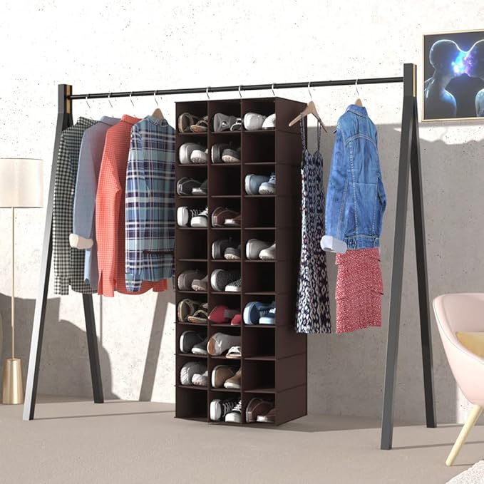 coastal rose Hanging Shoe Closet Organizer, 30 Sections Hanging Closet Organizers and Storage Shelves, Space Saving Shoe Rack