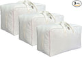 Soft Large Canvas Comforter Storage Bags with Four Carrying Handles and Clear Window, Closet Organizer for Clothing, Blankets