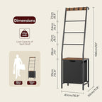 MAHANCRIS Blanket Ladder, 4-Tier Towel Rack with Pull-Out Laundry Basket & Removable Hooks, Ladder Shelf Stand, Wall-Leaning 