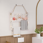XLHOMO White Blanket Ladder Wall-Mounted, 3 Tier Wooden Rustic Mini Ladder Shelf for Living Room & Bathroom, Holder Display H