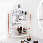 FSyueyun 2-Tier Corner Bathroom Counter Organizer, Tool-Less Installation Vanity Shelf Small Plastics Countertop Makeup Tray 