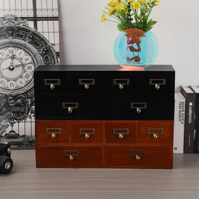 Apothecary Drawers Wooden Storage Box with 6 Drawers Vintage Countertop Wooden Drawers Apothecary Cabinet Library Card Catalo