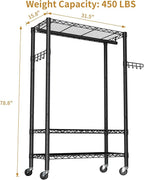 Heavy Duty Clothes Rack Rolling Garment Rack,3 Tier Adjustable Wire Shelving Clothing Racks for Hanging Clothes with Hanger R