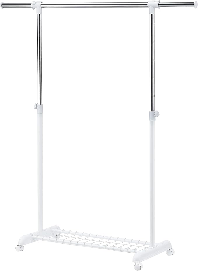 LiaMeE Adjustable Clothing Rack for Hanging Clothes, Heavy Duty Garment Rack with Wheels，Free Standing Rolling Clothes Rack w