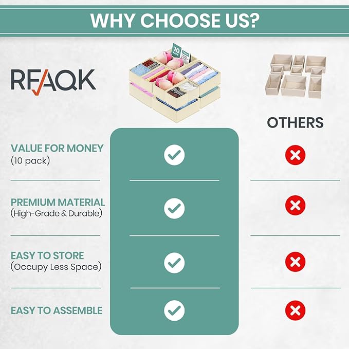 RFAQK 10 Pack Dresser Drawer Organizer Clothes-Baby Clothes Organizer for Nursery, Foldable Closet Fabric Drawer Dividers for