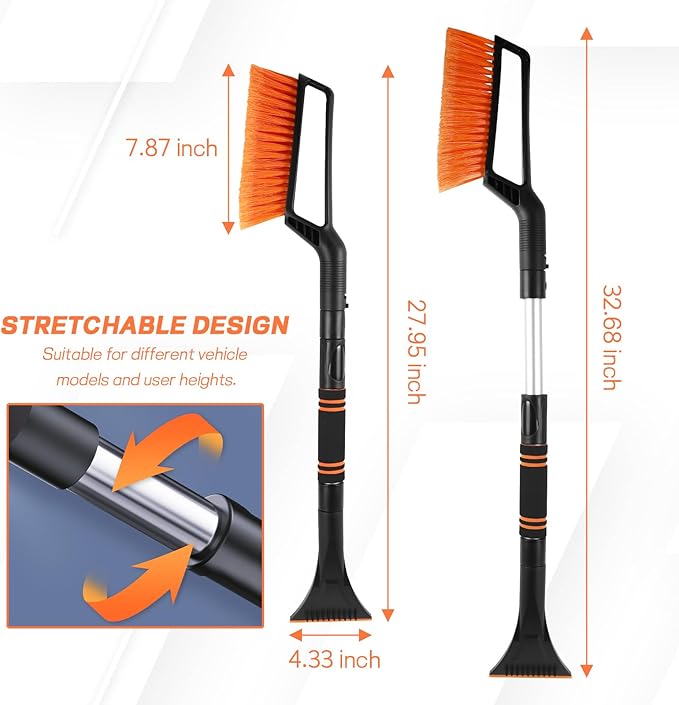 Hovom Snow Brush & Ice Scraper, 27"–32" Extendable Ice Scrapers for Car Windshield Window, Detachable Vehicle Snow Removal Tool with Foam Grip for Cars Trucks SUVs, Winter Car Accessories