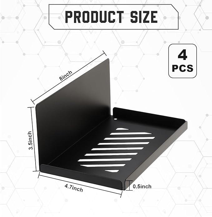 Therwen 4 Pack Magnetic Pegboard Shelves Wall Organizer Metal Pegboard Shelf Steel Tray Accessories Organizing Tools for Craf