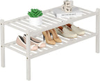 ROMGUAR CRAFT 2 Tier Bamboo Shoe Rack for Closet Free Standing Wood Shoe Shelf for Entryway Small Space Stackable 27"x11"x13"