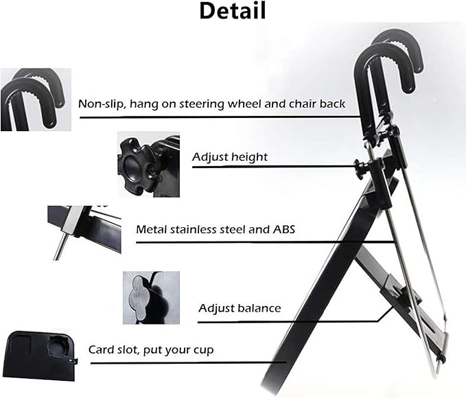 XINDELL Steering Wheel & Car Seat Tray - Universal Foldable Desk for Laptop, Food, Cup Holder - Portable Car Food Tray for Drivers, Kids, Road Trips - Fits All Vehicles